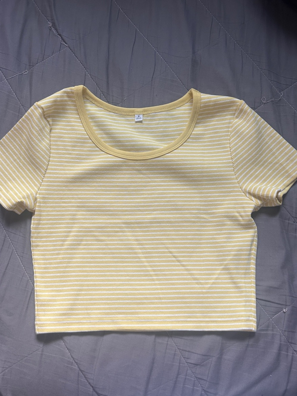 Striped Yellow Crop Top with Scoop Neck
